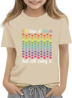 Kids Toddler Short Sleeve Tees 100 Days of School Shirt Tshirt Crewneck Tops Clothes for Girls Boys