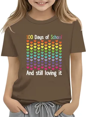 Kids Toddler Short Sleeve Tees 100 Days of School Shirt Tshirt Crewneck Tops Clothes for Girls Boys