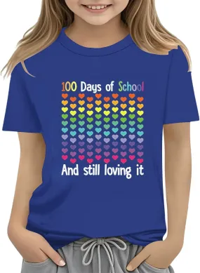 Kids Toddler Short Sleeve Tees 100 Days of School Shirt Tshirt Crewneck Tops Clothes for Girls Boys