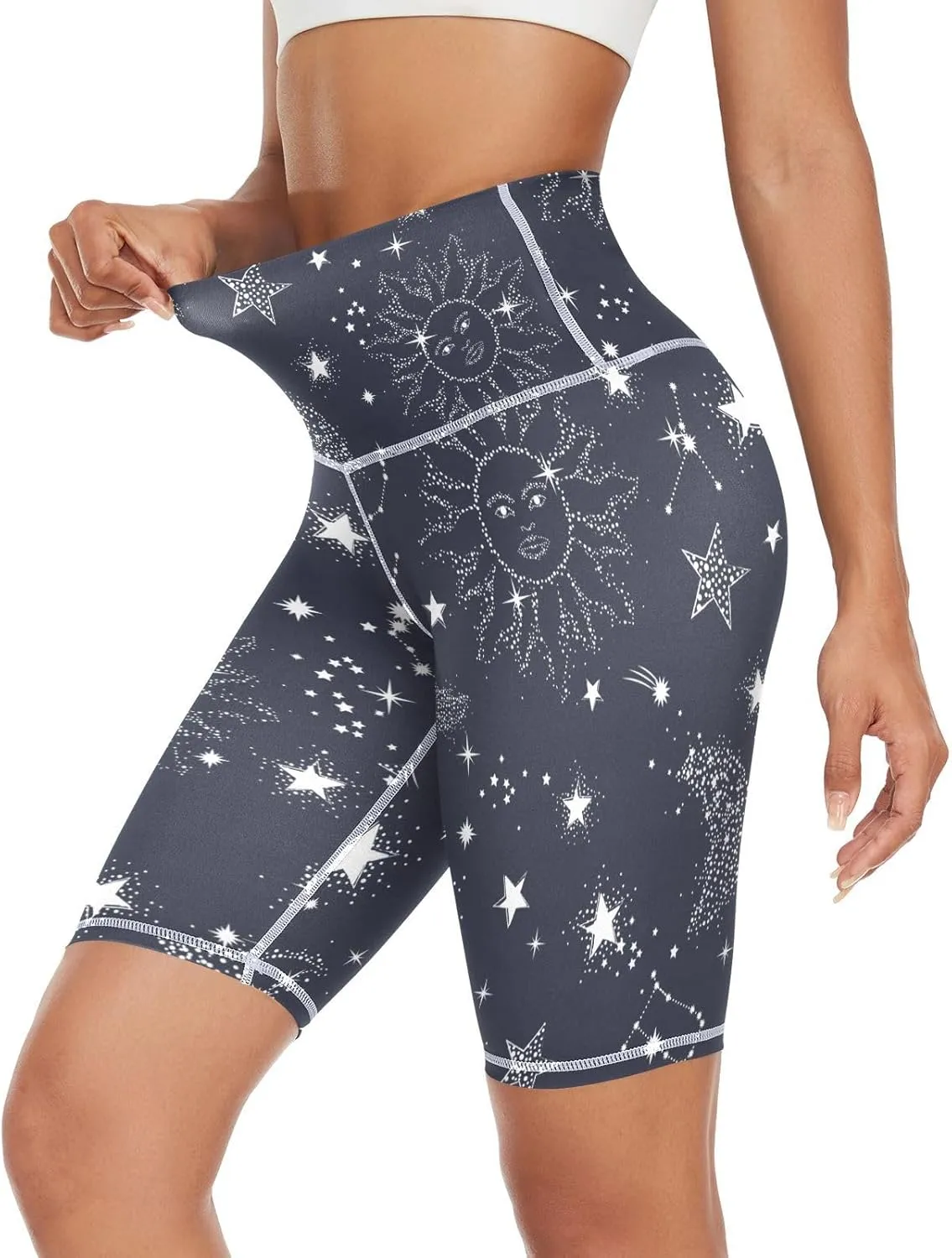 KLL Starry Night Star Sun Moon Yoga Shorts Womens Gym Athletic Shorts Biker Shorts