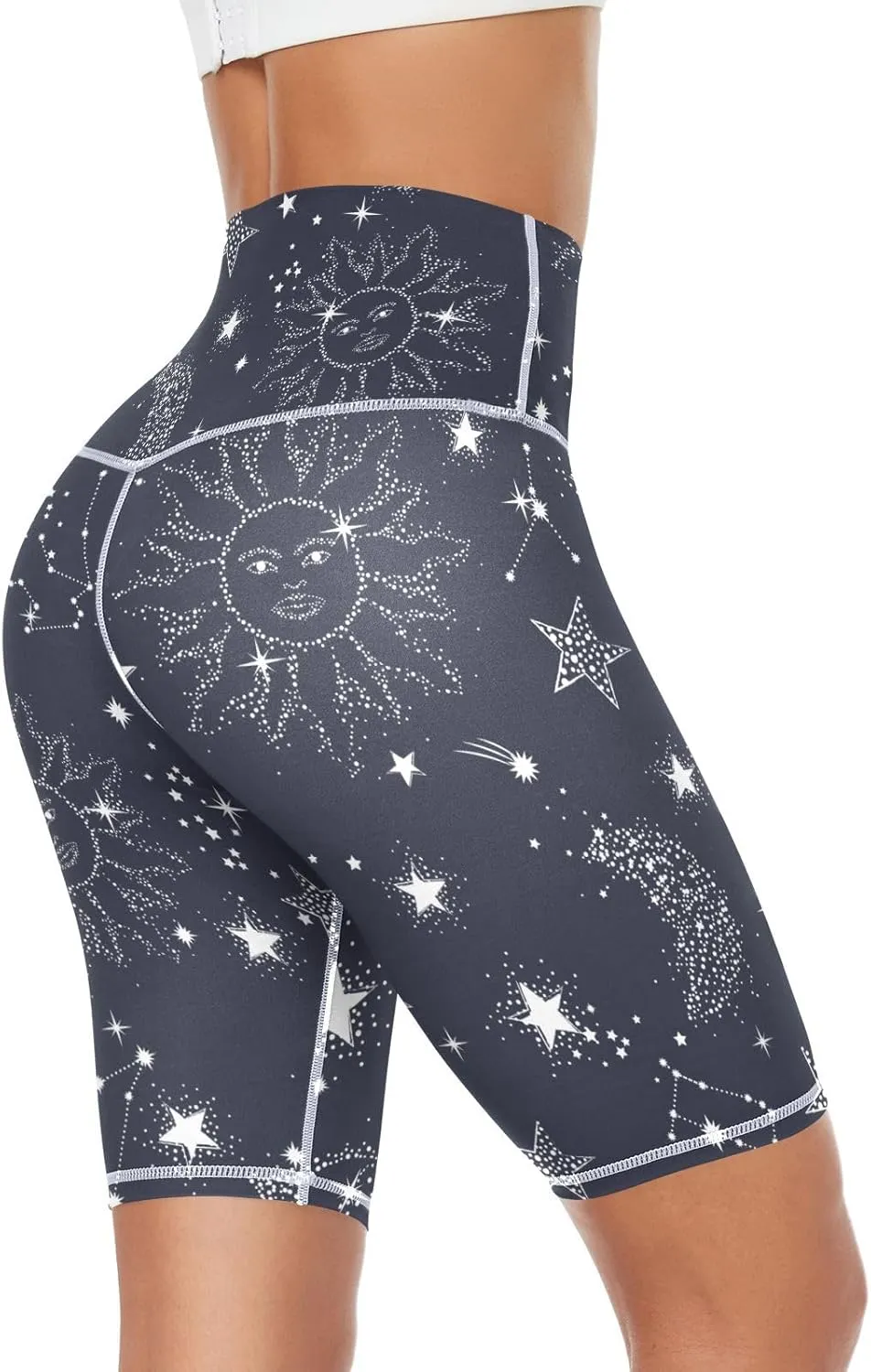 KLL Starry Night Star Sun Moon Yoga Shorts Womens Gym Athletic Shorts Biker Shorts