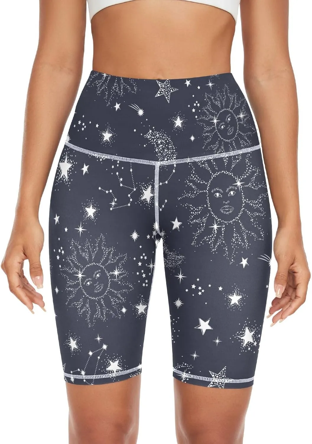 KLL Starry Night Star Sun Moon Yoga Shorts Womens Gym Athletic Shorts Biker Shorts