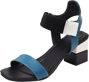 Ladies Fashion Blocking Leather Open Toe Hook Loop Thick High Heeled Sandals Thong Sandals for Women Sling Back Shoes