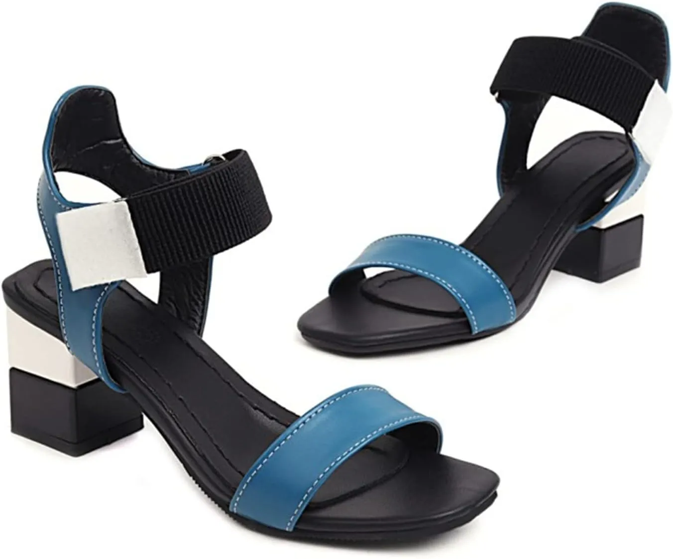 Ladies Fashion Blocking Leather Open Toe Hook Loop Thick High Heeled Sandals Thong Sandals for Women Sling Back Shoes