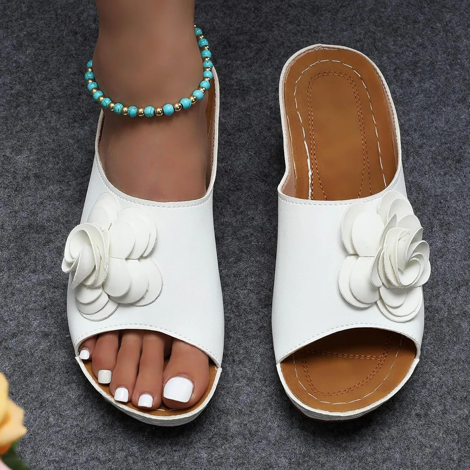 Ladies Flower Sandal Slippers Summer Slope Heel Fish Mouth Women's Casual Roman High Heel Womens Summer Sandals Aerosols