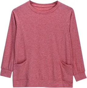 Lastesso Sleeve Shirts for Girls Oversized Crewneck T-Shirts with Pockets Basic Solid Spring Fall T-Shirts Soft Teen Clothes