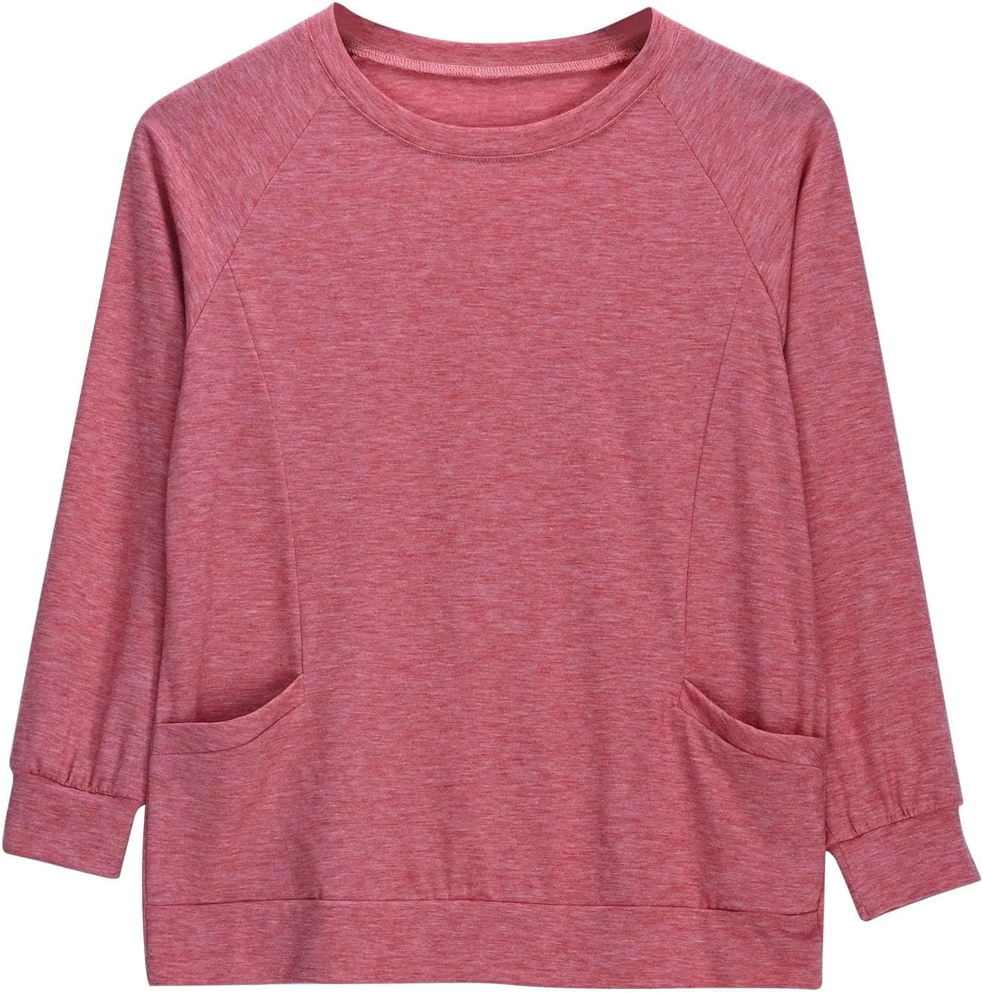 Lastesso Sleeve Shirts for Girls Oversized Crewneck T-Shirts with Pockets Basic Solid Spring Fall T-Shirts Soft Teen Clothes