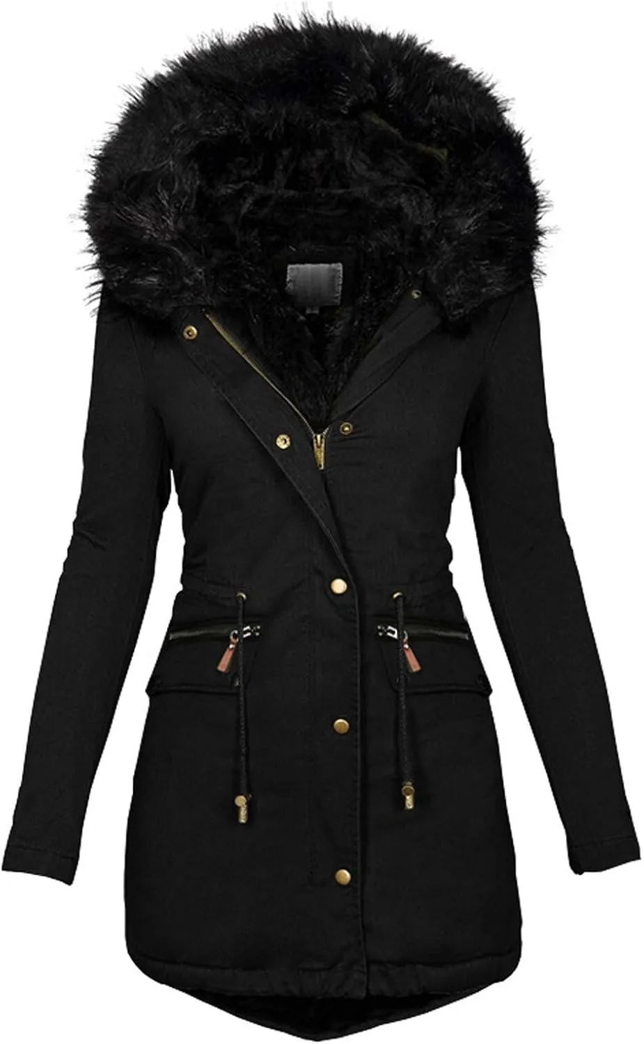 LCMTWX Womens Fleece Lined Raincoat Slim Casual Thicker Fashion Women's Coat Hooded Trench Coats Rain Jacket Womens With