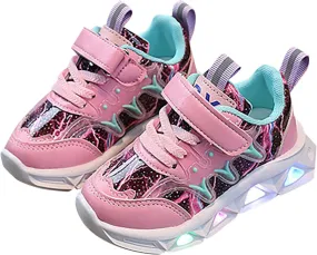 Light Up Shoes Toddler Girls Boys Lightweight LED Flashing Glitter Mesh Breathable Adorable Sneakers for Little Kid