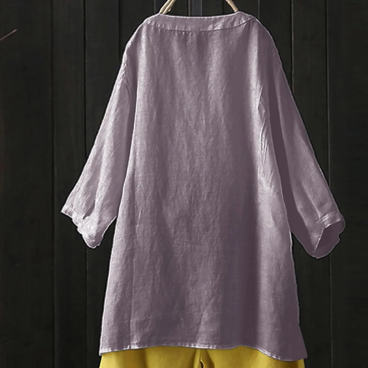 Linen Cotton Womens Long Sleeve Shirts Slim Basic Bell Sleeve Crewneck Flowy T Shirts