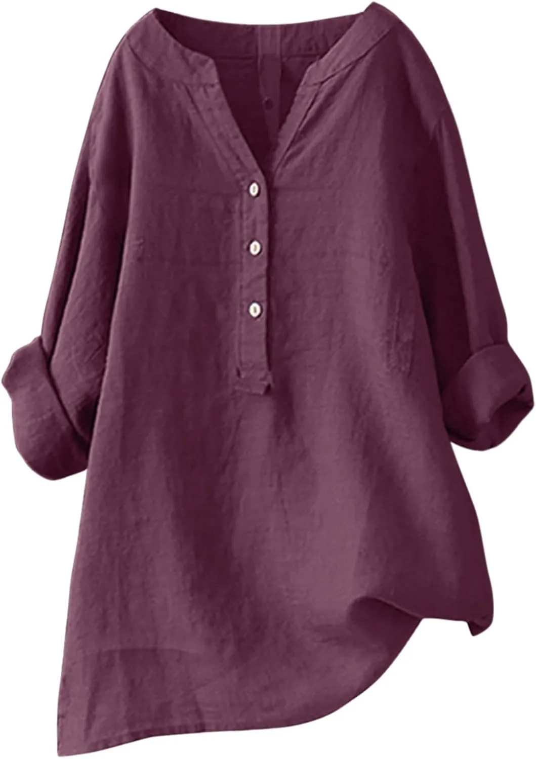 Linen Cotton Womens Long Sleeve Shirts Slim Basic Bell Sleeve Crewneck Flowy T Shirts