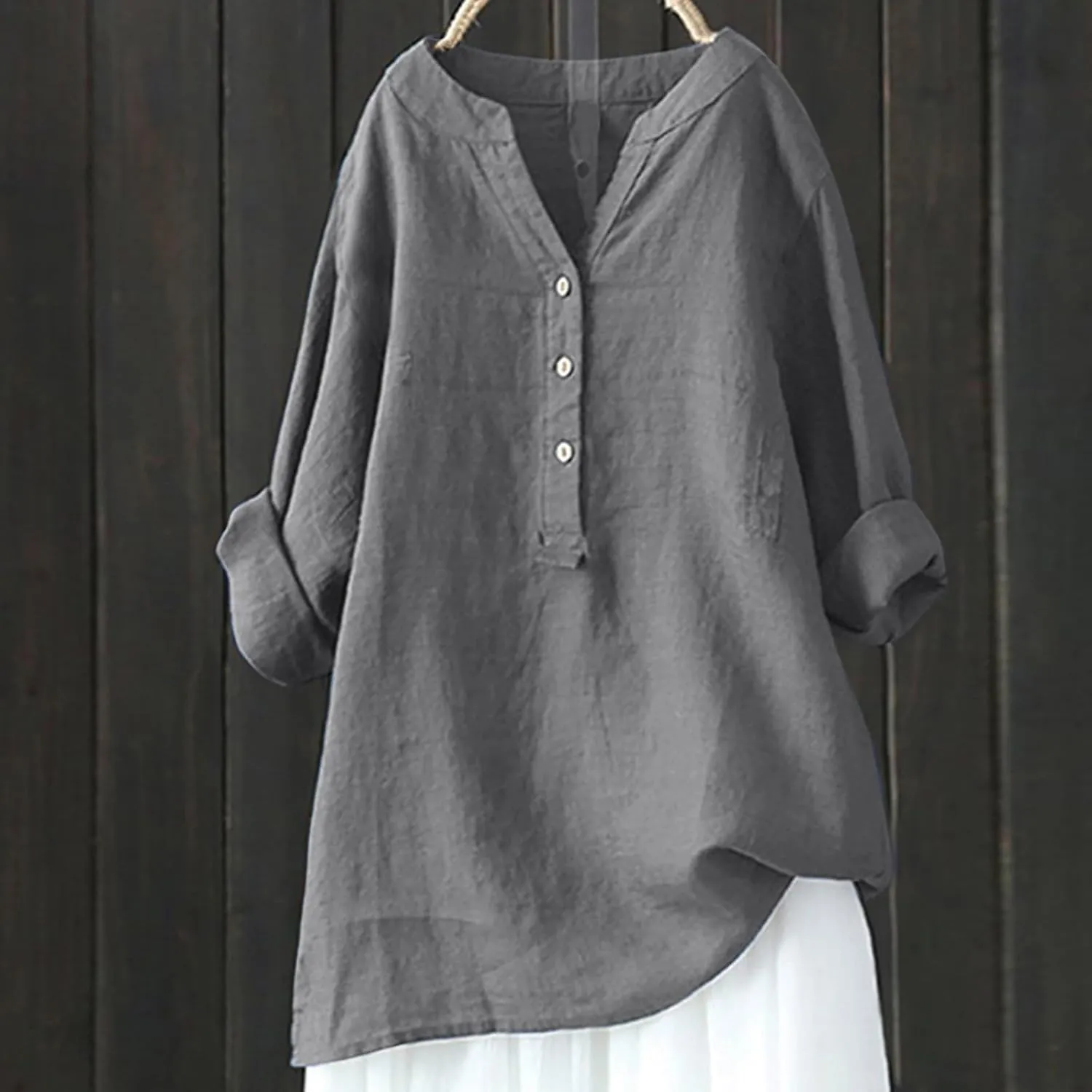 Linen Cotton Womens Long Sleeve Shirts Slim Basic Bell Sleeve Crewneck Flowy T Shirts