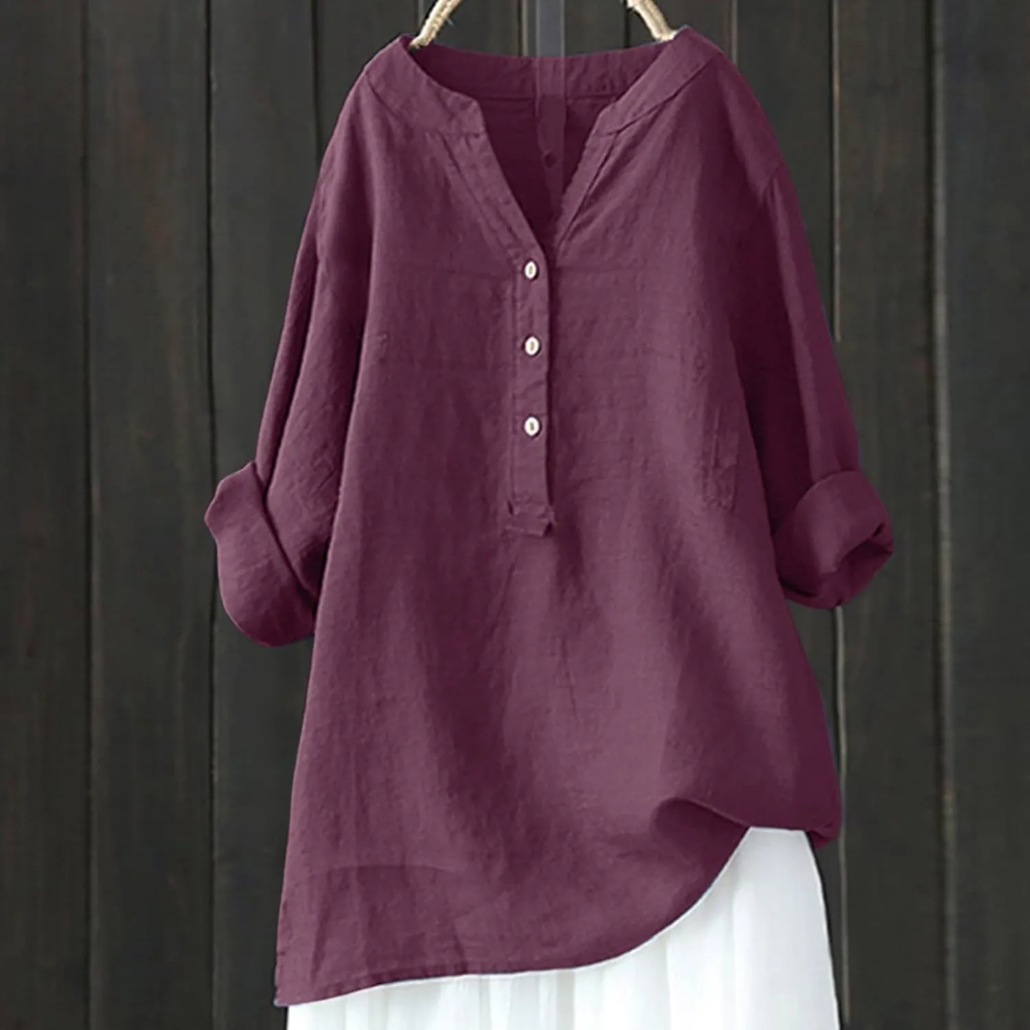 Linen Cotton Womens Long Sleeve Shirts Slim Basic Bell Sleeve Crewneck Flowy T Shirts