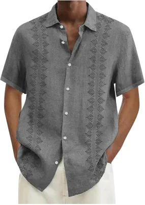 Linen Shirts for Men Cuban Shirts Guayabera Button Down Shirt Short Sleeve Summer Hawaiian Shirt