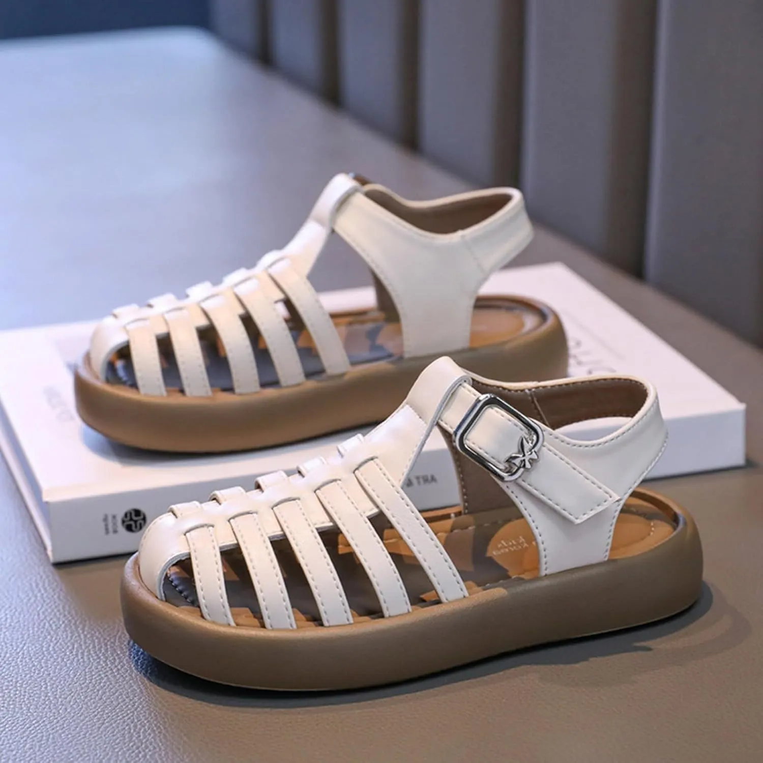 Little Child Close Toe Sandals with Adjustable Strap Big Kid Non Slip Flat Fisherman Gladiator Sandals Close Toe Summer Cute Beach Shoes for Child Dressy Thick Sole Cushion Walking Shoes Boys Girls