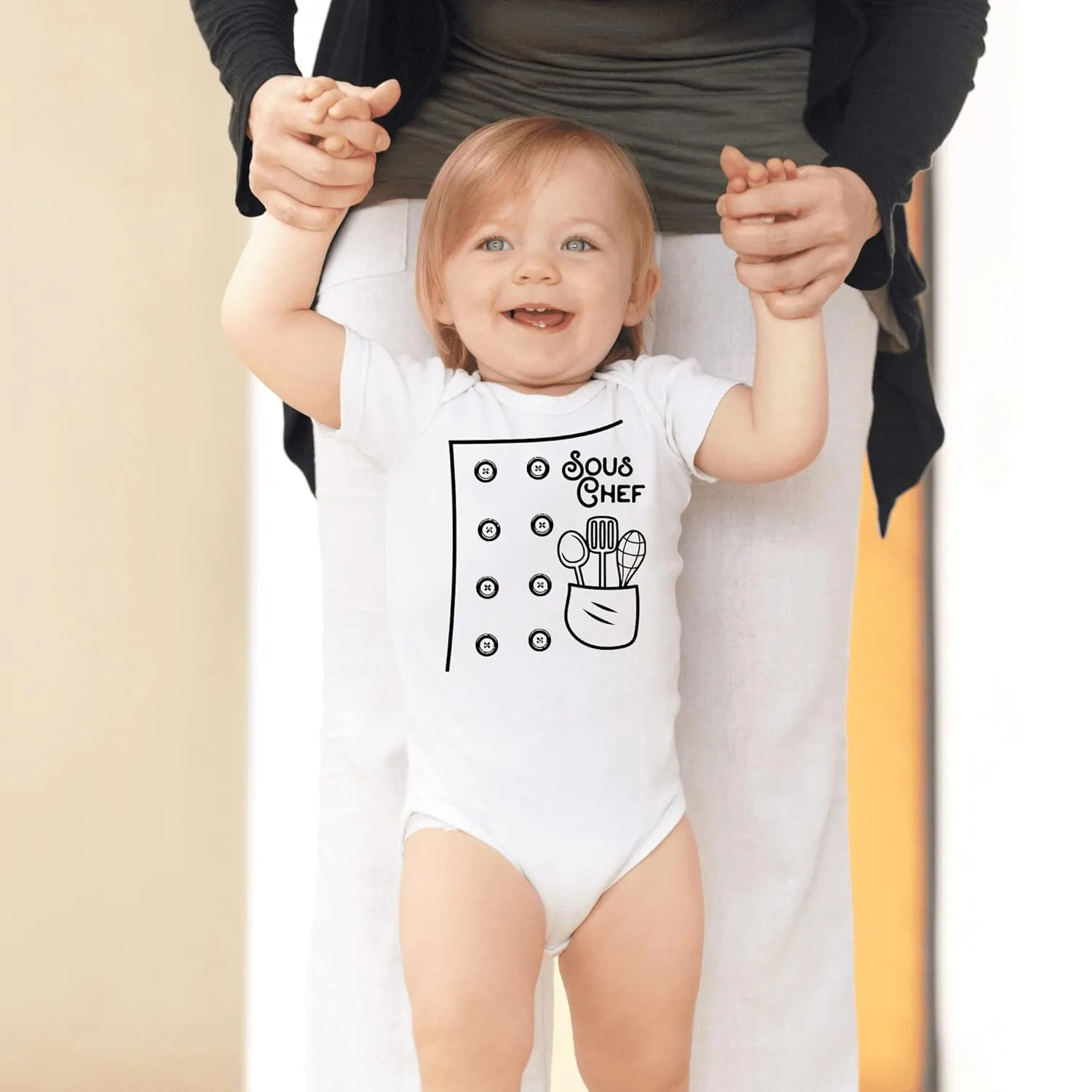 Little Cook Baby Bodysuit Kids Girl Boy SOUS CHEF Shirts Chef Onesie Family Baking Buddy Kitchen Helper Gift for Baker (0-6 Months, Long Sleeve Bodysuit)