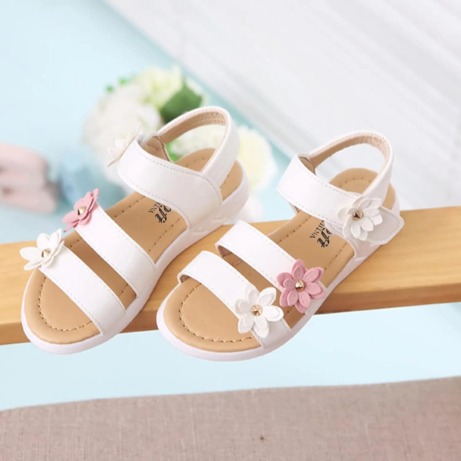Little Girl Sandals Kids Non-Slip Sandals Rubber Baby Toddler Flower Girls Sandals Shoes Baby Shoes (White, 3-3.5 Years)