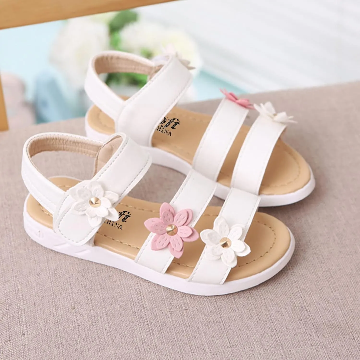 Little Girl Sandals Kids Non-Slip Sandals Rubber Baby Toddler Flower Girls Sandals Shoes Baby Shoes (White, 3-3.5 Years)