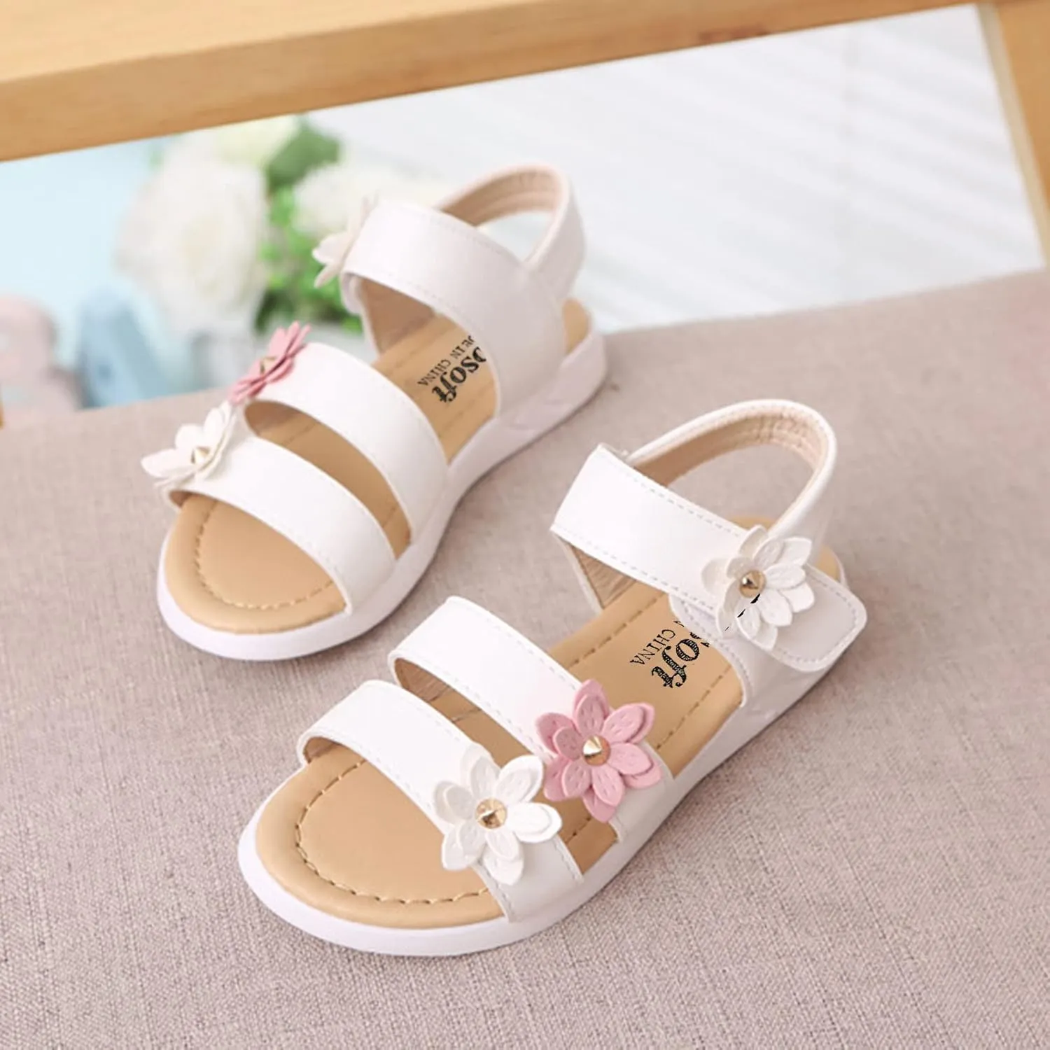 Little Girl Sandals Kids Non-Slip Sandals Rubber Baby Toddler Flower Girls Sandals Shoes Baby Shoes (White, 3-3.5 Years)
