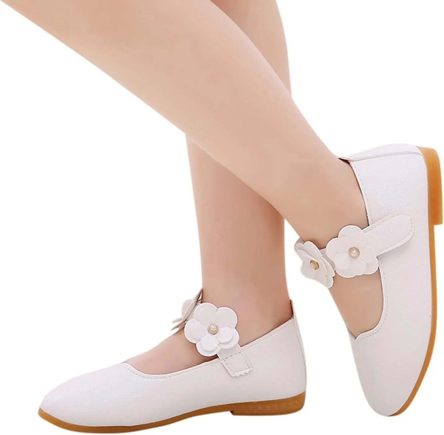 Little Girls Dress Shoes Closed Toe Wedding Party School Ankle Strap Ballet Flats Shoes Big Kids Flower Girl Shoes