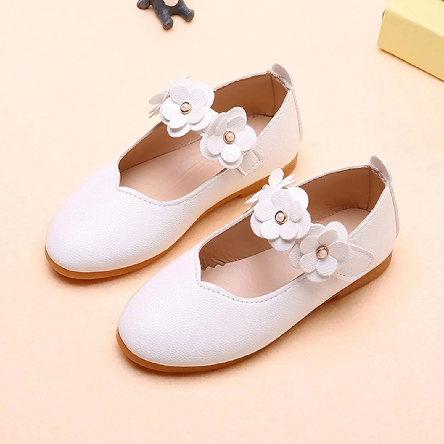 Little Girls Dress Shoes Closed Toe Wedding Party School Ankle Strap Ballet Flats Shoes Big Kids Flower Girl Shoes