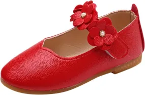 Little Girls Flower Decoration Loafers Summer Flat Bottom Princess Party Shoes for Toddler Girls (Red, 11 Little Child)