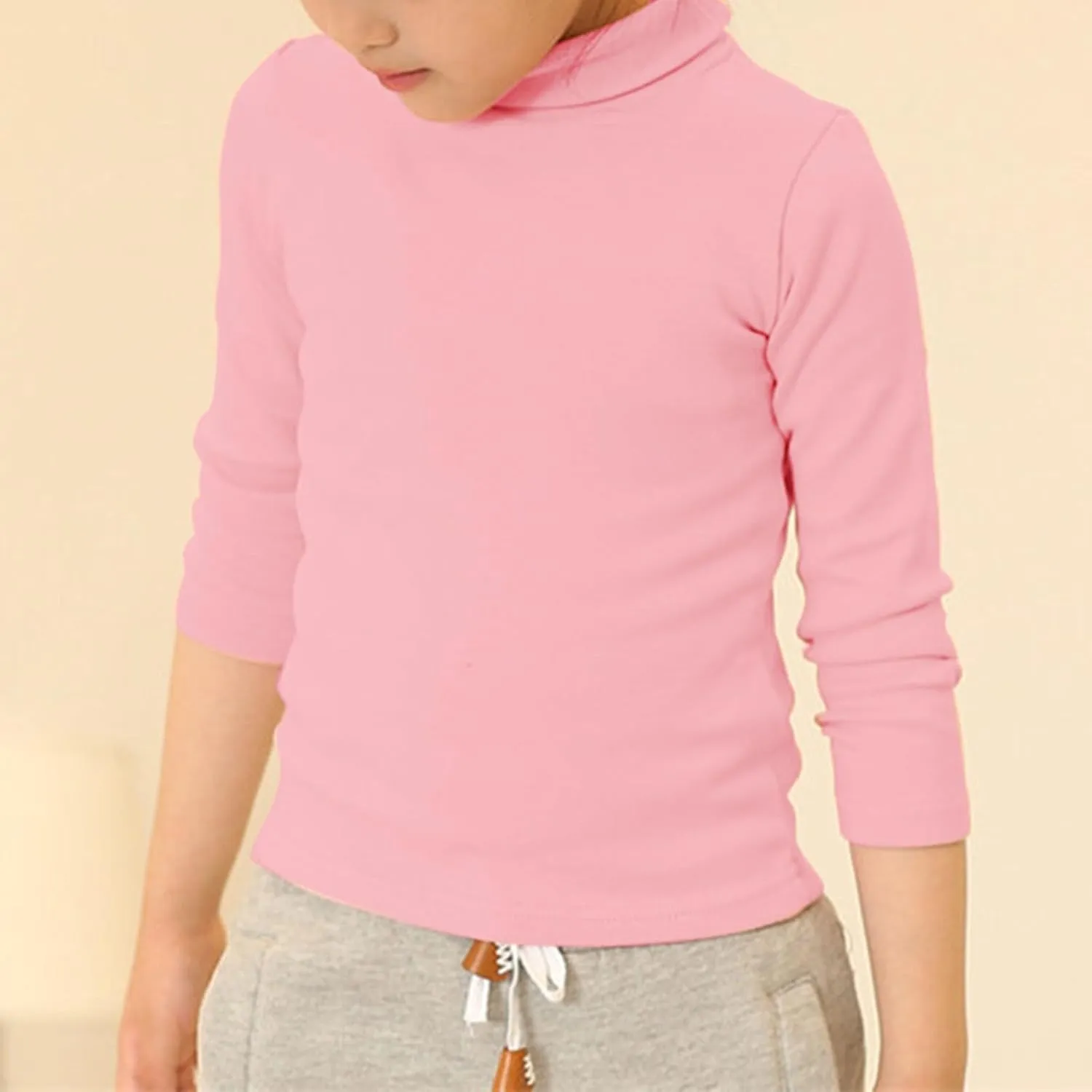 Little Girls Long Sleeve Tee Shirts Soft Turtleneck Pullover Slim Stretchy Tops Boys Girls Casual Tops