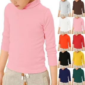 Little Girls Long Sleeve Tee Shirts Soft Turtleneck Pullover Slim Stretchy Tops Boys Girls Casual Tops