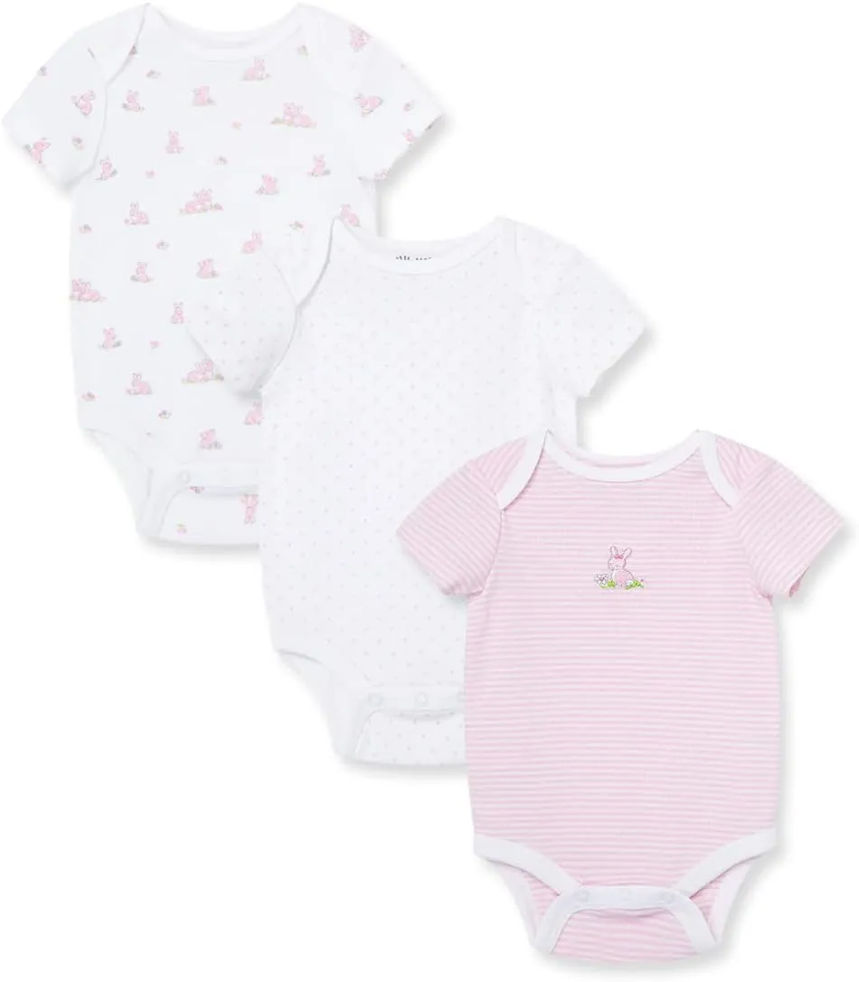 Little Me Baby Girls' 3-Pack 100% Cotton Scratch Free Tag Bodysuits