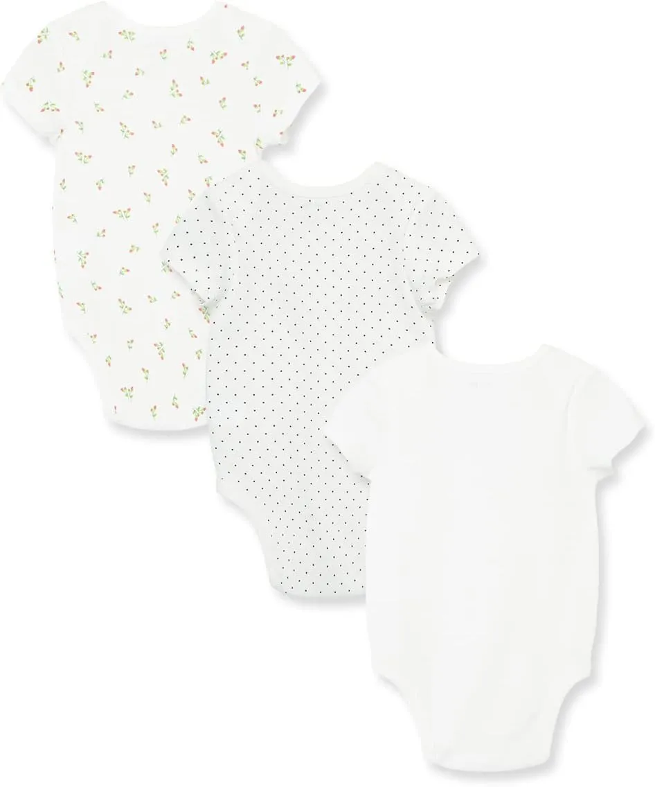 Little Me Baby Girls' 3-Pack 100% Cotton Scratch Free Tag Bodysuits