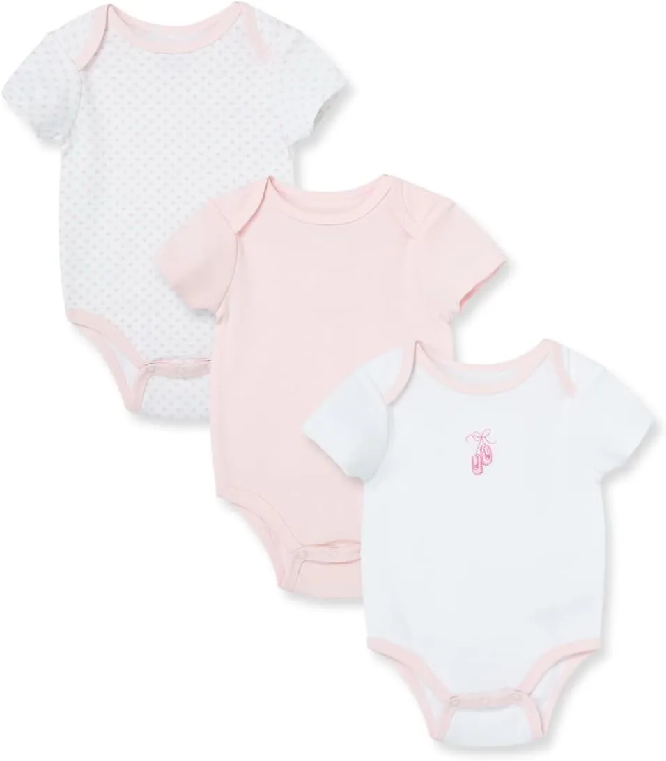 Little Me Baby Girls' 3-Pack 100% Cotton Scratch Free Tag Bodysuits