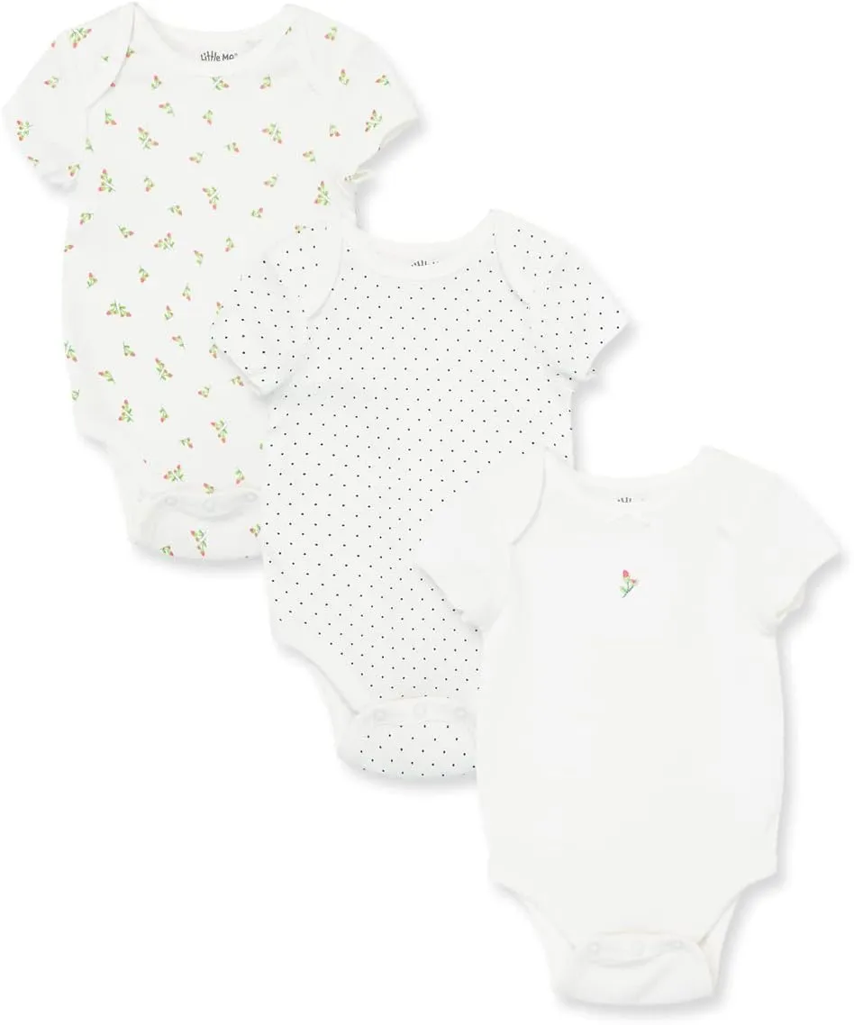 Little Me Baby Girls' 3-Pack 100% Cotton Scratch Free Tag Bodysuits