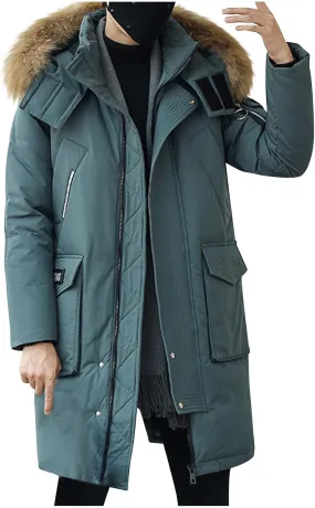 Long Quilted Jacket Men Faux Fur Coat Zip up Padded Coat Winter Down Coat Warm Parka Jacket Thick Overcoat