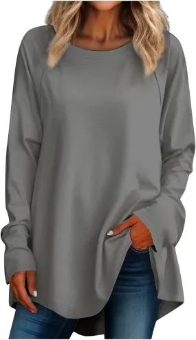 Long Sleeve Shirts for Women Fall Stylish Crew Neck Womens Blouses Tunic Lightweight Plus Size Graphic Tees for Women