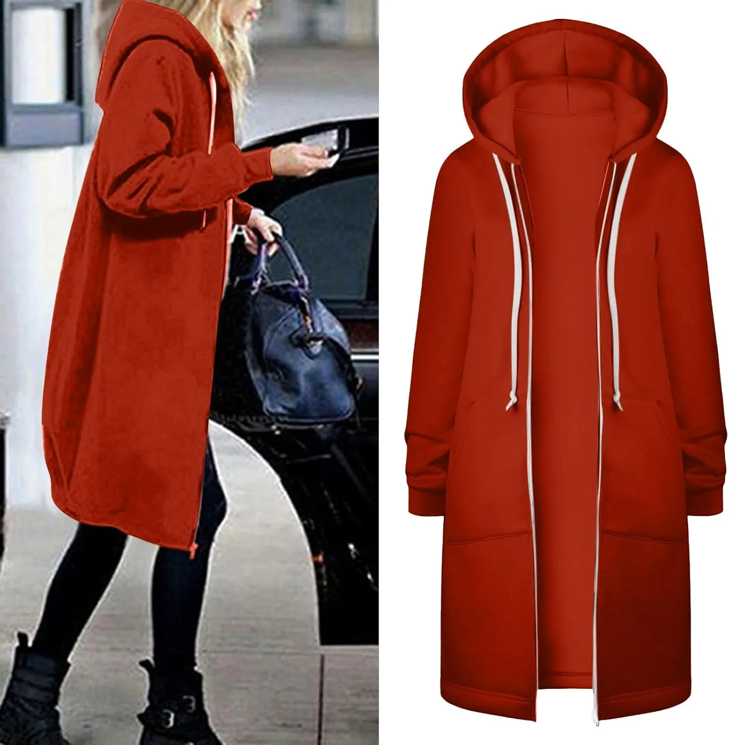 Long Zip Up Hoodie Women Womens Hoodies Coat Fall Winter Warm Pockets Drawstring Zipper Open Thin Womens Black