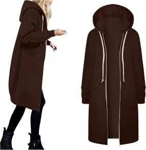 Long Zip Up Hoodie Women Womens Hoodies Coat Fall Winter Warm Pockets Drawstring Zipper Open Thin Womens Black