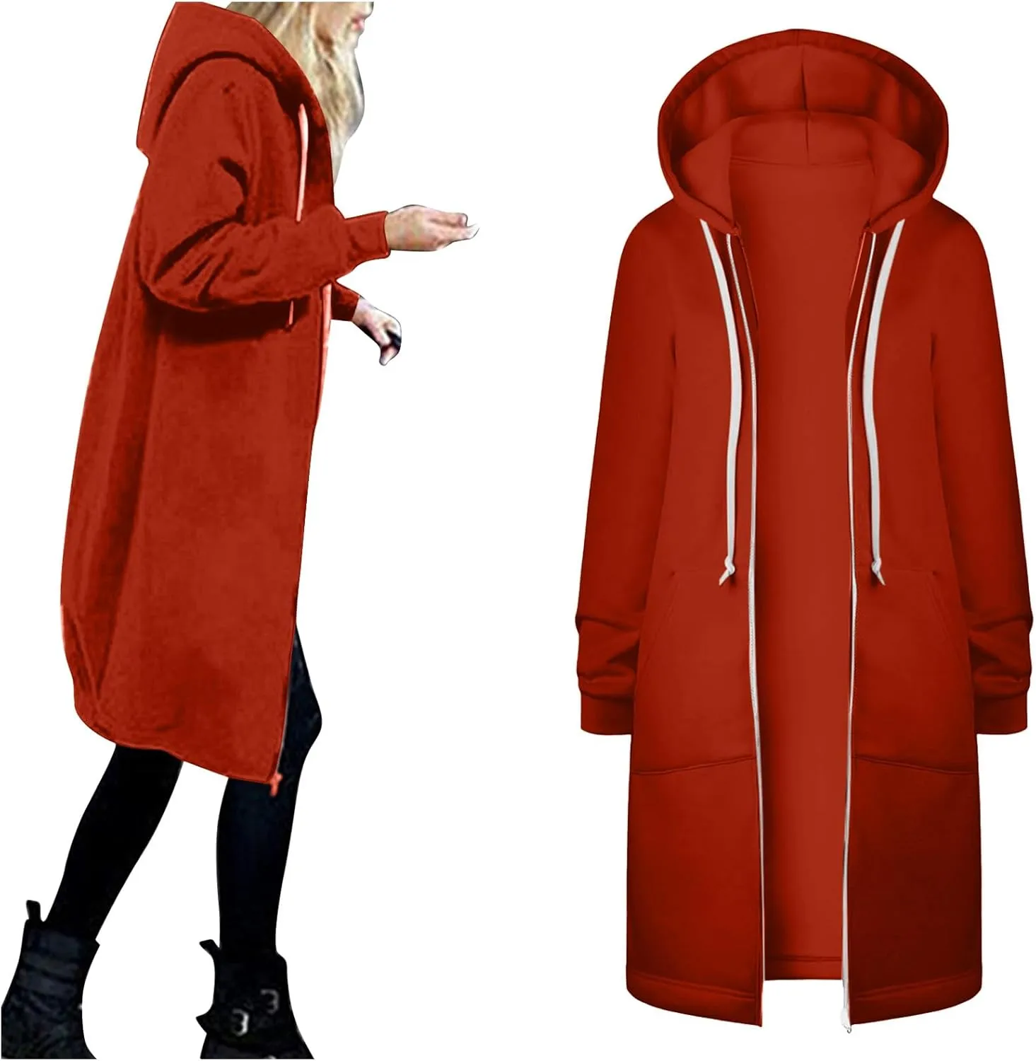 Long Zip Up Hoodie Women Womens Hoodies Coat Fall Winter Warm Pockets Drawstring Zipper Open Thin Womens Black