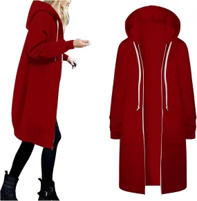 Long Zip Up Hoodie Women Womens Hoodies Coat Fall Winter Warm Pockets Drawstring Zipper Open Thin Womens Black