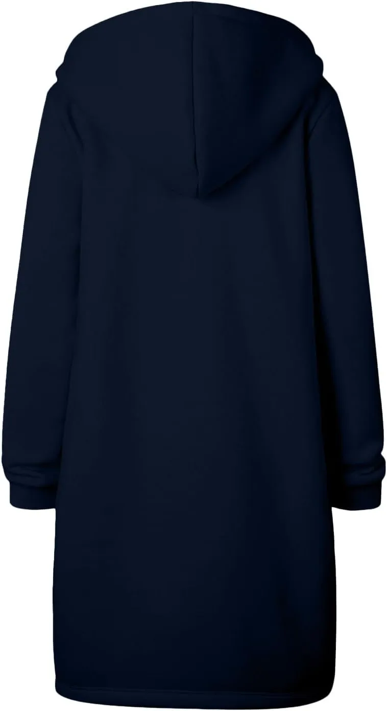 Long Zip Up Hoodie Women Womens Hoodies Coat Fall Winter Warm Pockets Drawstring Zipper Open Thin Womens Black