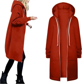 Long Zip Up Hoodie Women Womens Hoodies Coat Fall Winter Warm Pockets Drawstring Zipper Open Thin Womens Black