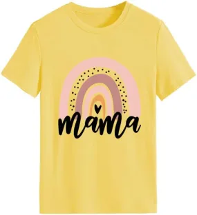 Mama Shirt for Women Mama Rainbow Graphic T Shirt Casual Mom Life Tees Funny Short Sleeve Tops