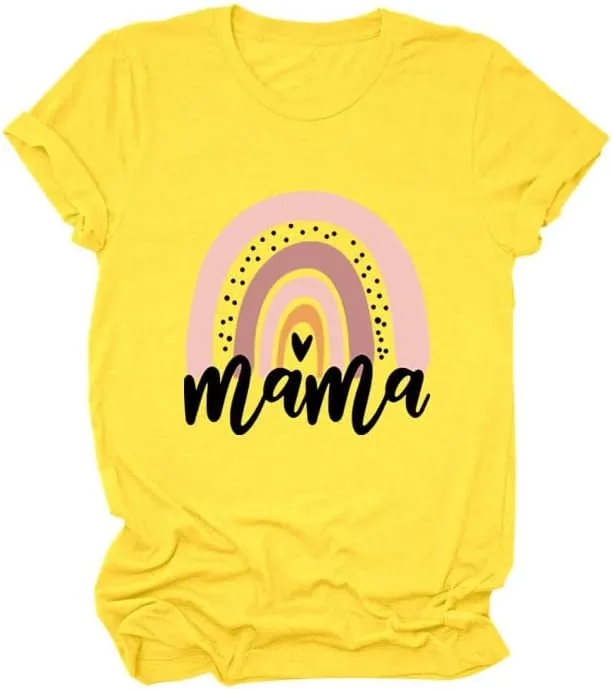Mama Shirt for Women Mama Rainbow Graphic T Shirt Casual Mom Life Tees Funny Short Sleeve Tops