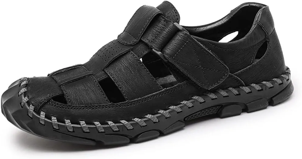 Men Casual Sandals Genuine Leather Mens Slippers Mens Leather Sandals(D,8code)
