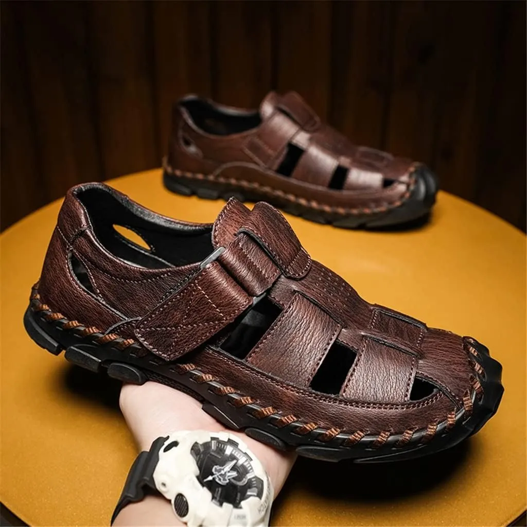 Men Casual Sandals Genuine Leather Mens Slippers Mens Leather Sandals(D,8code)
