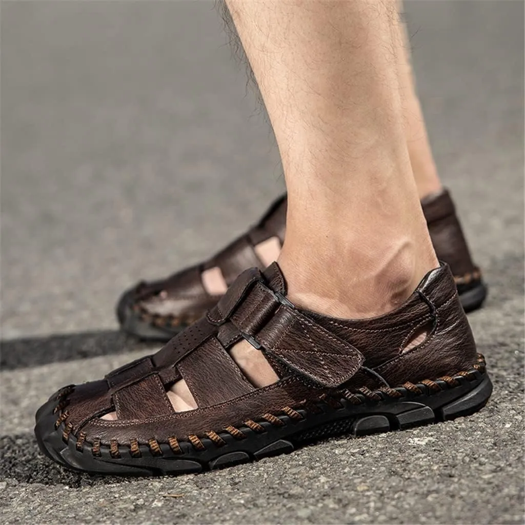 Men Casual Sandals Genuine Leather Mens Slippers Mens Leather Sandals(D,8code)