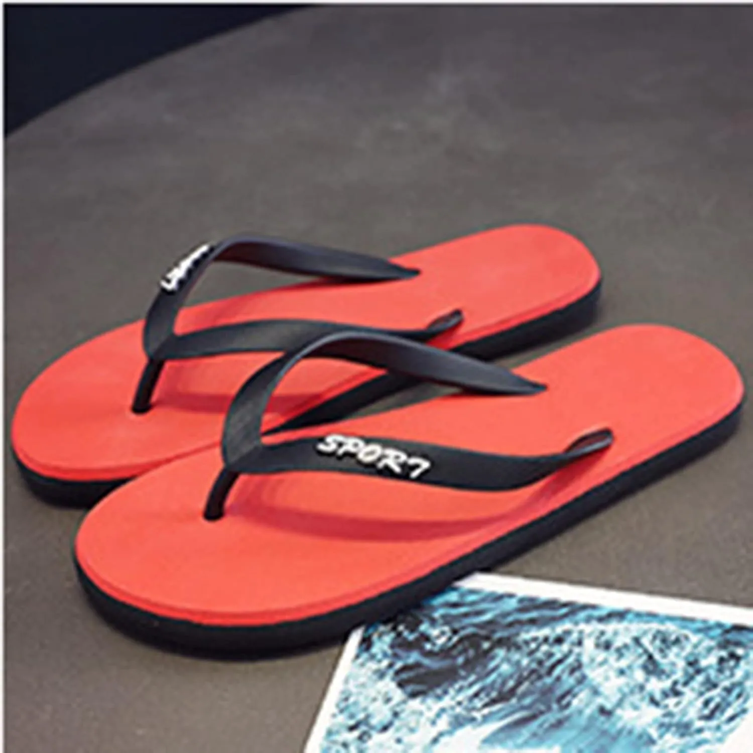 Men Fashionable Flat Toe Flip Flops Flat Beach Fashion Toe Flip Flops Sandals Men Massage