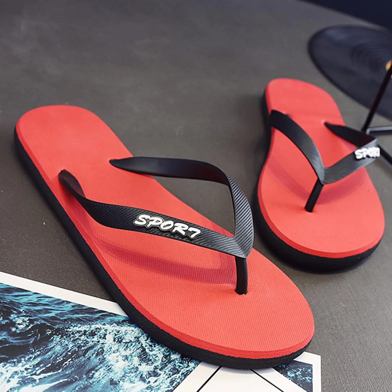 Men Fashionable Flat Toe Flip Flops Flat Beach Fashion Toe Flip Flops Sandals Men Massage