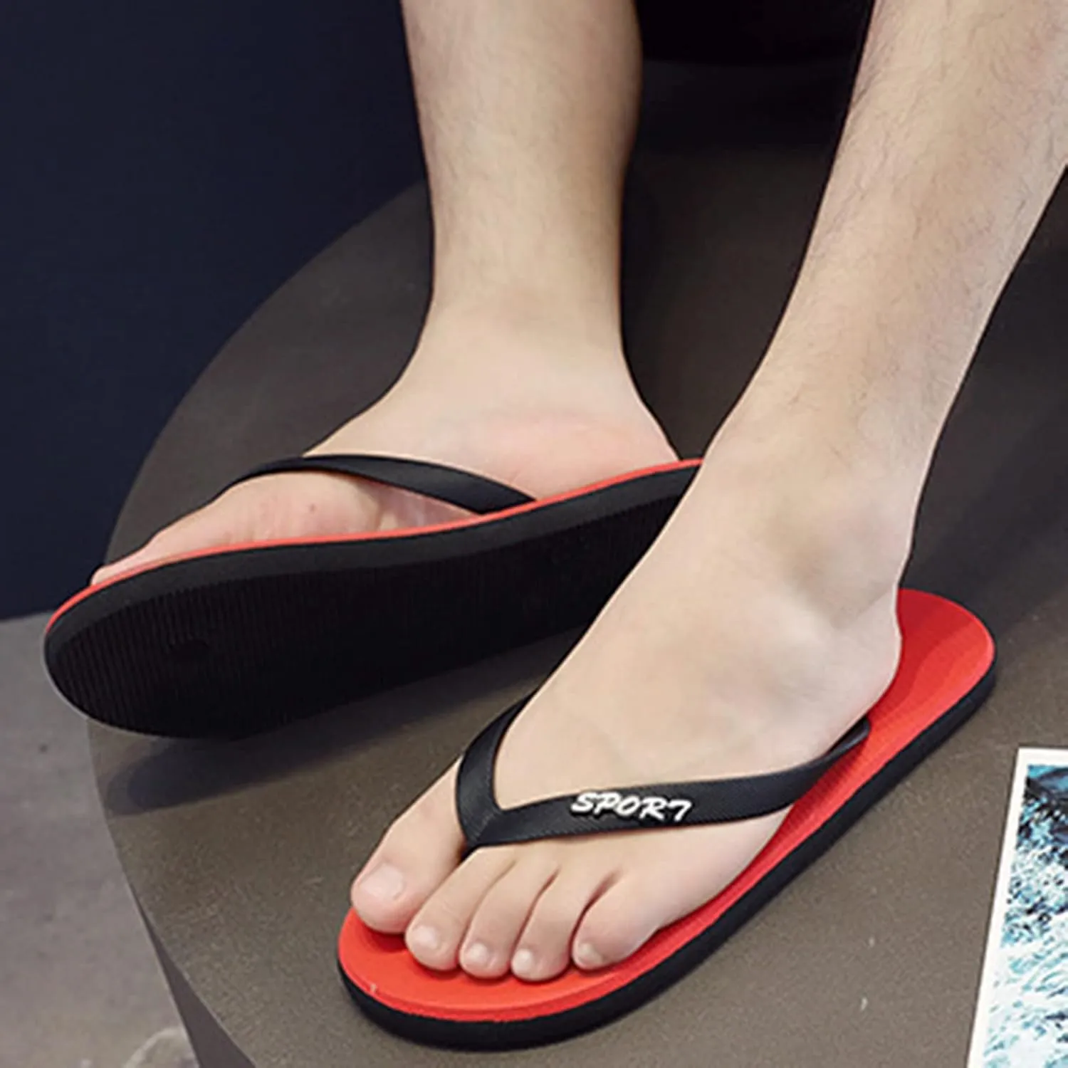 Men Fashionable Flat Toe Flip Flops Flat Beach Fashion Toe Flip Flops Sandals Men Massage