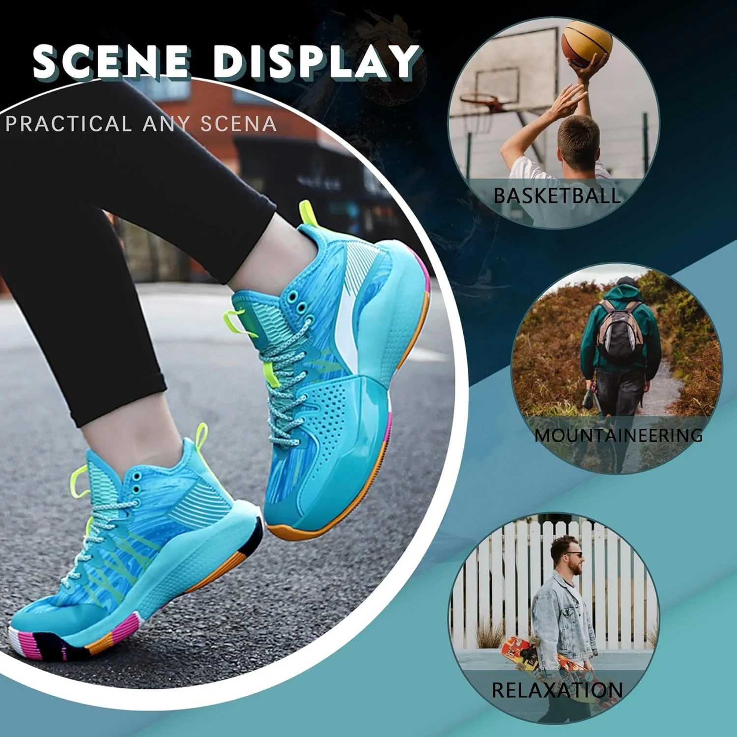 Men Graffiti Basketball Shoes High-Top Sports Shoes Anti-Slip Rubber Soles Indoor Outdoor Sports Running Training Streetwear