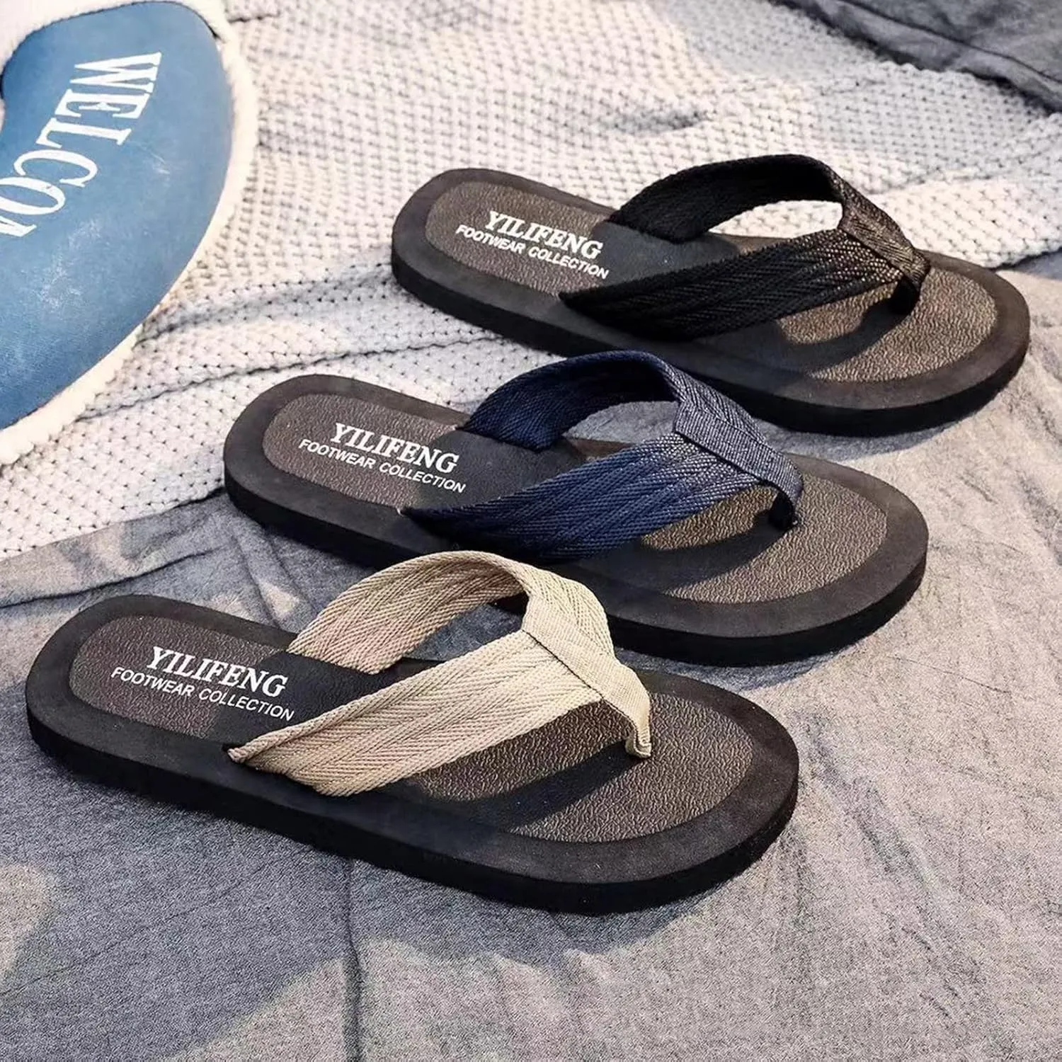 Men Shoes Fashion Beach Flip Flops Flat Toe Sandwich Beach Flip Flops for Men Light Sandals